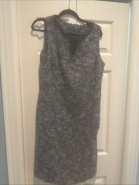 Sleeveless Black and White Tweed Sheath Dress